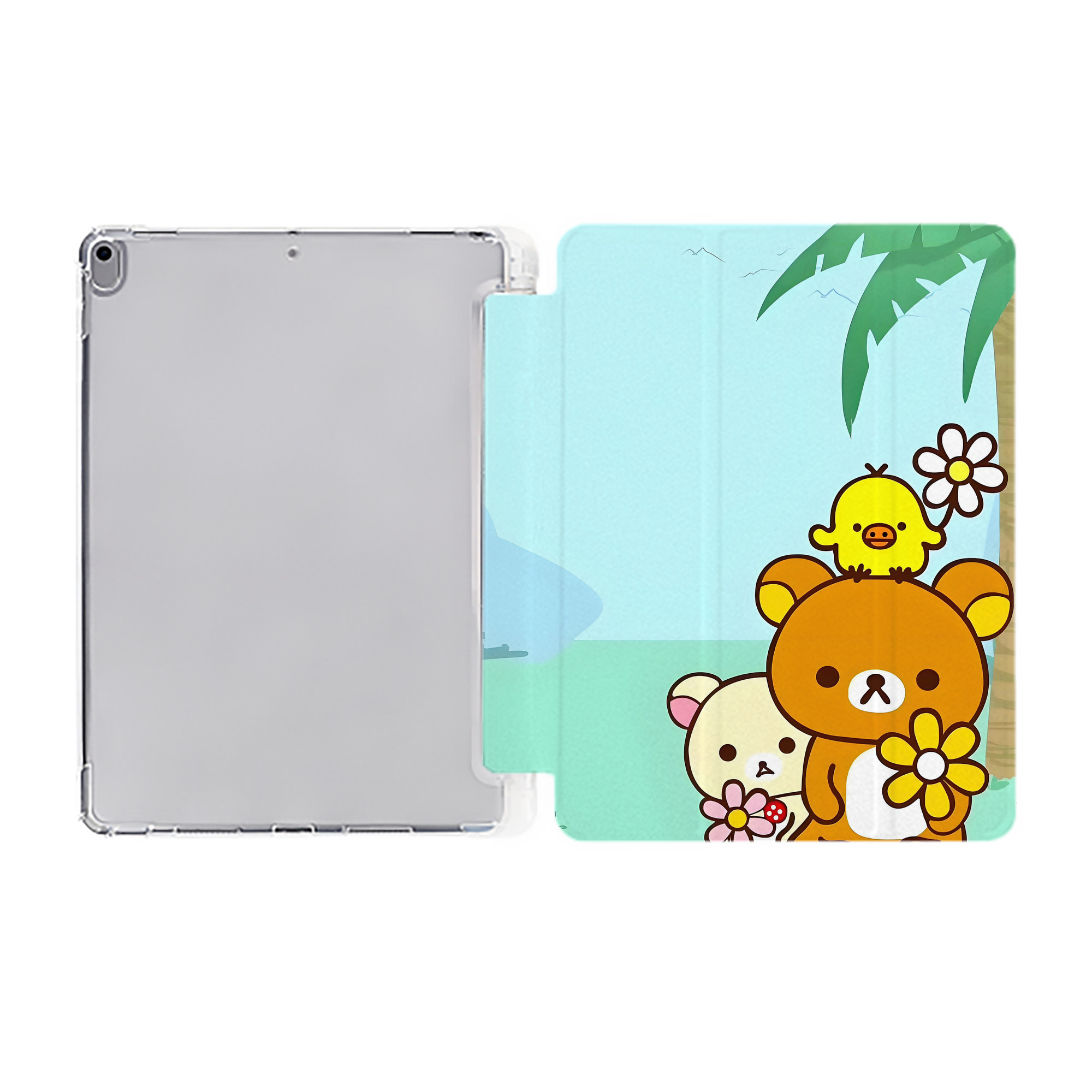 （画像用） リラックマ リラックマ キイロイトリ Rilakkuma Korilakkuma Kiiroitori IPad ケース ペン収納付き 三つ折りスタンド PUレザー×シリコン 対応機種9.5/10.5/10.9インチ